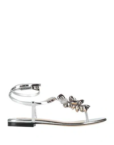 Mach&mach Mach & Mach Woman Thong Sandal Silver Size 8 Leather In Silver