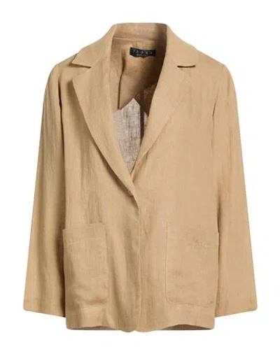 Icona By Kaos Woman Blazer Khaki Size 10 Linen In Brown