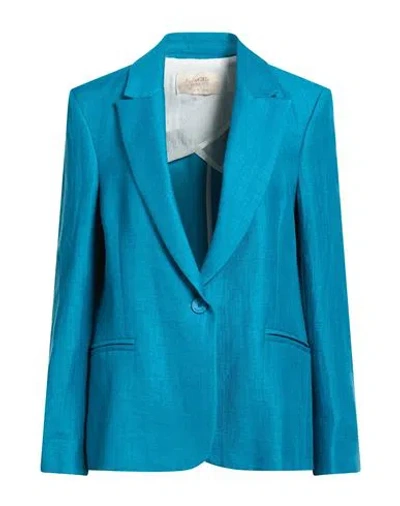 Kaos Jeans Woman Blazer Turquoise Size 12 Viscose, Linen, Polyester, Polyamide In Blue