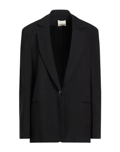 Angela Davis Woman Blazer Black Size 8 Viscose, Linen In Black