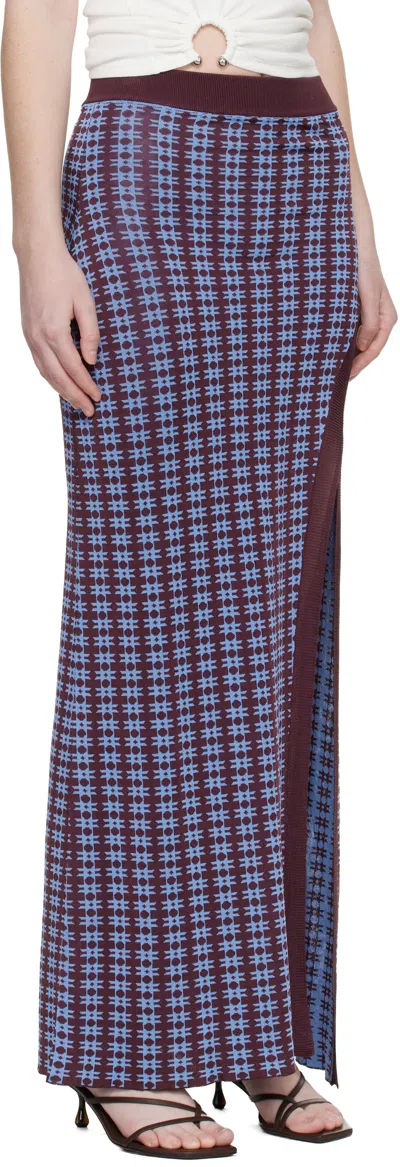 Rabanne Patterned Fine-knit Midi Skirt In Blue