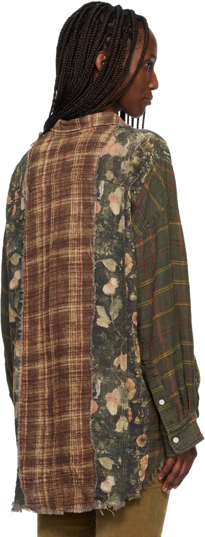 R13 Green & Brown Multi-strip Drop Neck Shirt