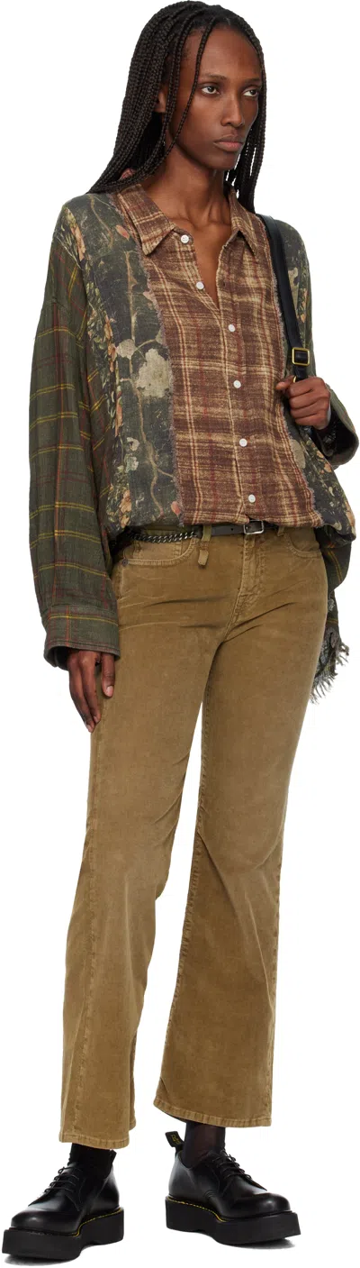 R13 Green & Brown Multi-strip Drop Neck Shirt