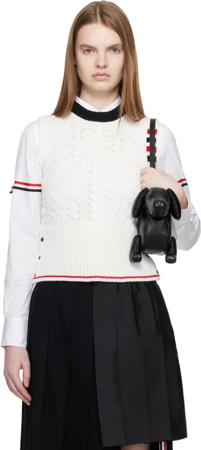 Thom Browne White Cable Pointelle Stitch 4-bar Sweater Vest In White
