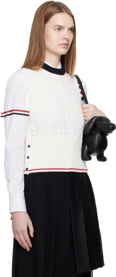 Thom Browne White Cable Pointelle Stitch 4-bar Sweater Vest In White