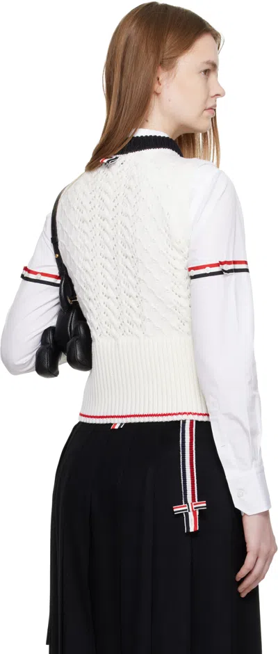 Thom Browne White Cable Pointelle Stitch 4-bar Sweater Vest In White