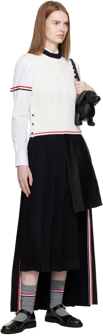 Thom Browne White Cable Pointelle Stitch 4-bar Sweater Vest In White