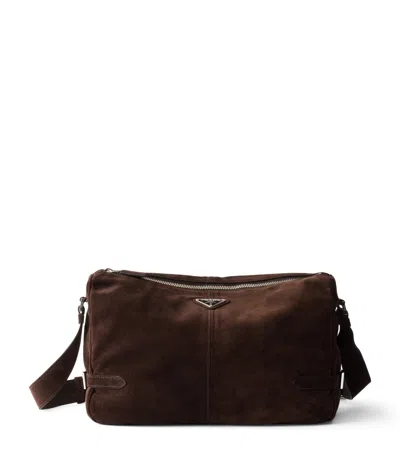 Prada Suede Shoulder Bag In Brown
