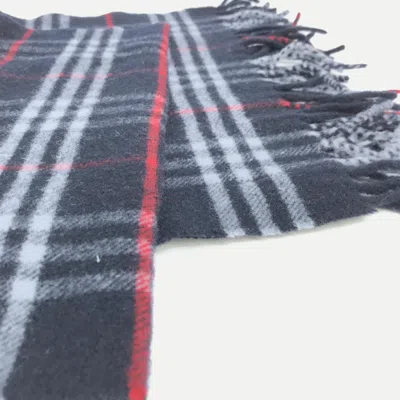Pre-owned Burberry Nova Check Wool Scarf With Women's Fringe () In Blue