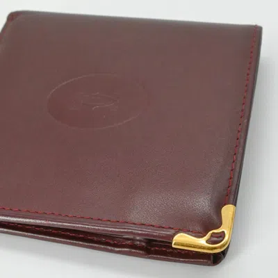 Pre-owned Cartier Bordeaux Red Color Leather Wallet (bi-fold) () In Burgundy
