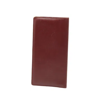 Pre-owned Cartier Bordeaux Wine Red Leather Long Bill Wallet (bi-fold) () In Burgundy