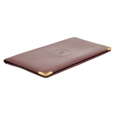 Pre-owned Cartier Bordeaux Wine Red Leather Long Bill Wallet (bi-fold) () In Burgundy