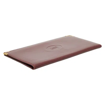 Pre-owned Cartier Bordeaux Wine Red Leather Long Bill Wallet (bi-fold) () In Burgundy