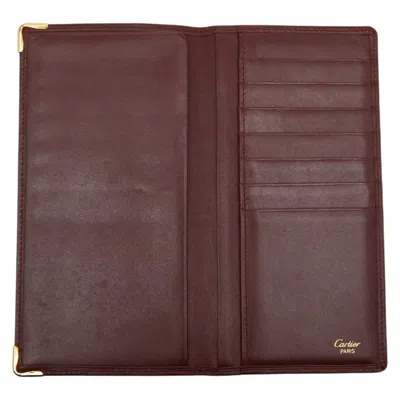 Pre-owned Cartier Bordeaux Wine Red Leather Long Bill Wallet (bi-fold) () In Burgundy