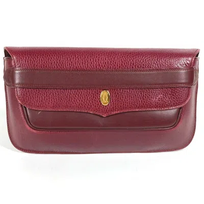 Pre-owned Cartier Must Wine Red Leather Clutch Bag Pouch () In Burgundy