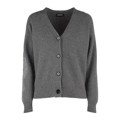 Dondup Regular Cardigan In English Rib In Gray