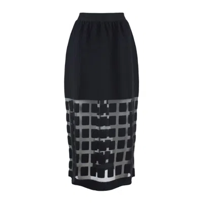 Liviana Conti Black Felted Wool Skirt With Sheer Plaid Pattern In Black