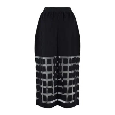 Liviana Conti Black Felted Wool Skirt With Sheer Plaid Pattern In Black