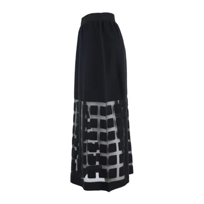Liviana Conti Black Felted Wool Skirt With Sheer Plaid Pattern In Black