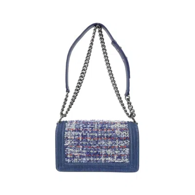 Pre-owned Chanel Blue Red Color White Denim Tweed Shoulder Bag ()