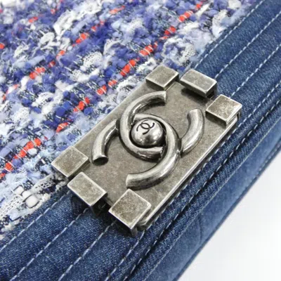 Pre-owned Chanel Blue Red Color White Denim Tweed Shoulder Bag ()