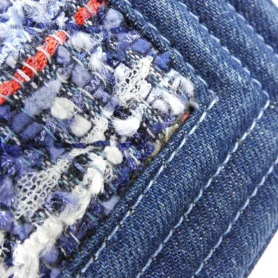 Pre-owned Chanel Blue Red Color White Denim Tweed Shoulder Bag ()