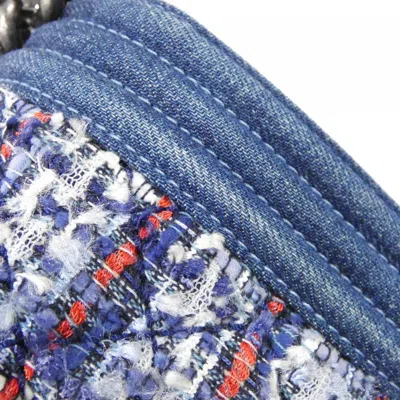 Pre-owned Chanel Blue Red Color White Denim Tweed Shoulder Bag ()