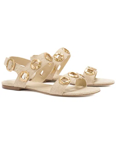 Larroude Milan Raffia Flat Slingback Sandals In Neutral