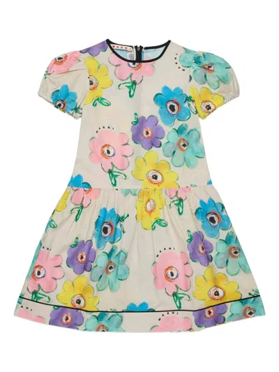 Marni Floral Puff-sleeve Dress In Multi