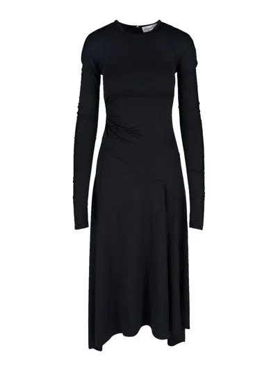 Victoria Beckham Draped Midi Skirt Asymmetric Design Slit In Black