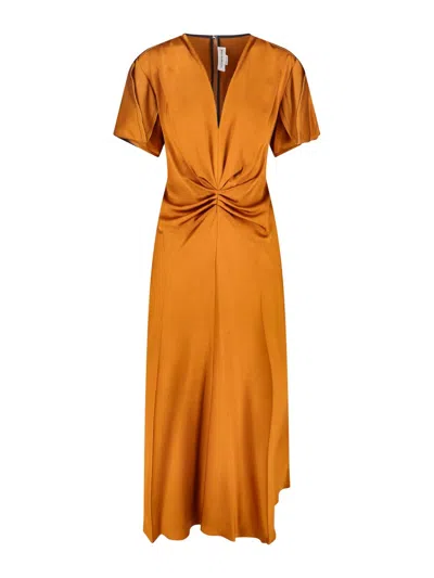 Victoria Beckham Womens Sunset Orange Ruched Regular-fit Woven Mini Dress