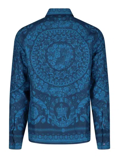 Versace Informal Shirt Silk Twill Fabric Barocco 92 Print Shirts Blue In Blue