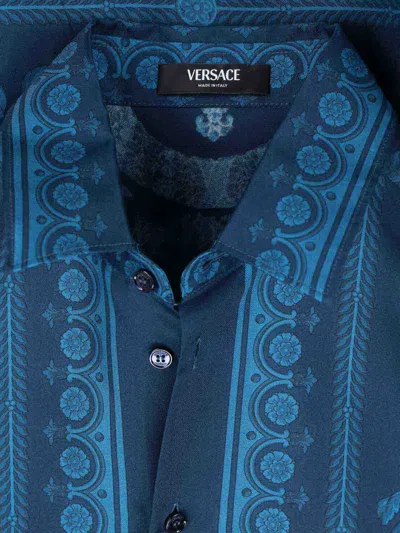 Versace Informal Shirt Silk Twill Fabric Barocco 92 Print Shirts Blue In Blue