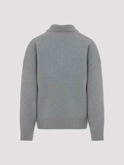Ami Alexandre Mattiussi Ami De Coeur Wool Polo Shirt In Gray