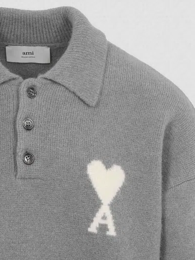 Ami Alexandre Mattiussi Ami De Coeur Wool Polo Shirt In Gray
