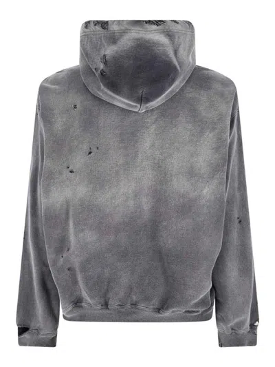 Miharayasuhiro Hooded Sweatshirt With Distressed Finish And Front Pockets In Gray