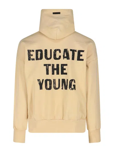 Fear Of God Hooded Graphic Print Long Sleeve Sweatshirt In Brown