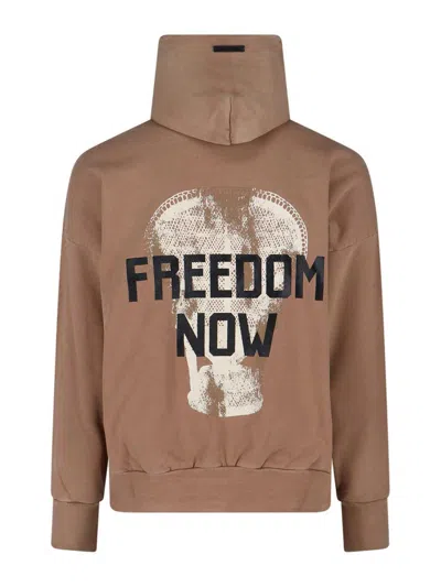 Fear Of God Hooded Sweatshirt With Graphic Print And Ribbed Cuffs In Brown