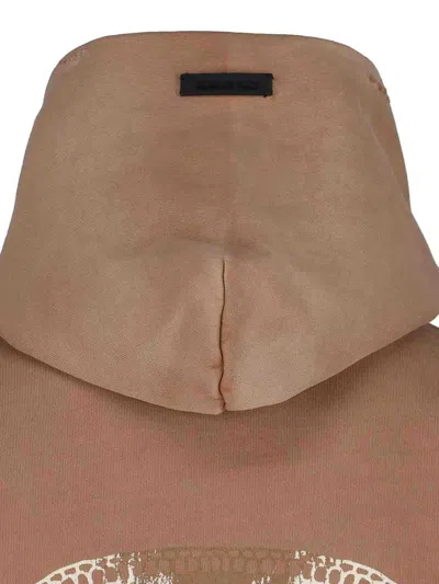 Fear Of God Hooded Sweatshirt With Graphic Print And Ribbed Cuffs In Brown