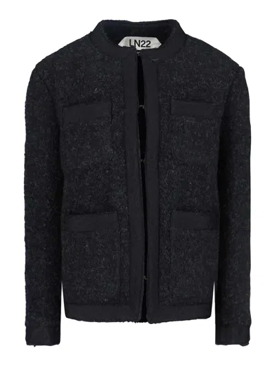 Ln22 Textured Wool Blend Jacket With Round Neckline In Black