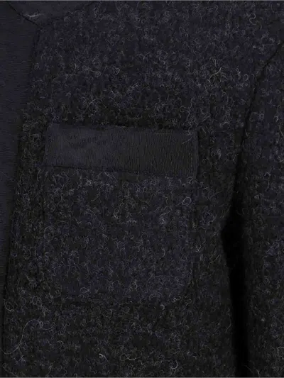 Ln22 Textured Wool Blend Jacket With Round Neckline In Black