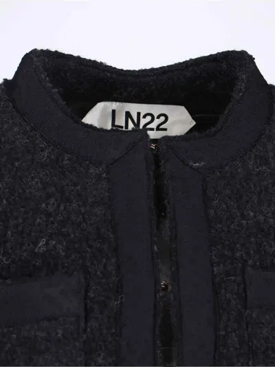Ln22 Textured Wool Blend Jacket With Round Neckline In Black