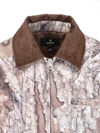 Represent Mens Tree-graphic Print Camouflage Cotton Trucker Jacket In Brown