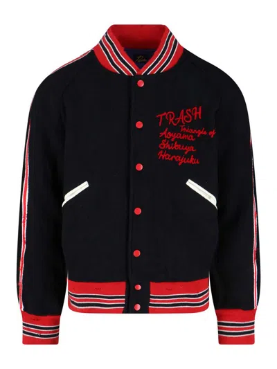 Needles Black Deconstructed Letter Bomber Jacket In Black