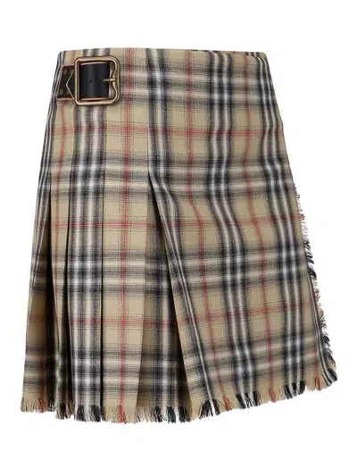 Burberry Mini Kilt Skirt In Sand