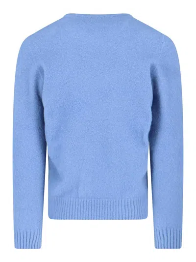 Drumohr Soft Textured Crewneck Sweater With Ribbed Cuffs In Blue