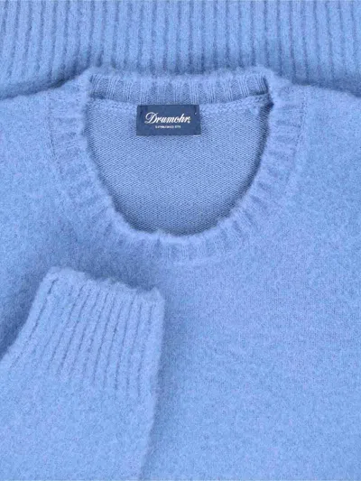 Drumohr Soft Textured Crewneck Sweater With Ribbed Cuffs In Blue