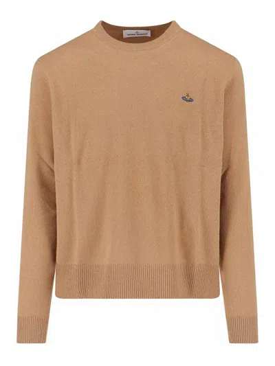 Vivienne Westwood Knitted Crew Neck Sweater Long Sleeves In Brown