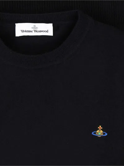 Vivienne Westwood Crewneck Sweater With Embroidered Emblem And Ribbed Details In Black