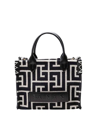 Balmain B-army Shopper 36 Bag In Pb Labyrinth Jacquard In Multi
